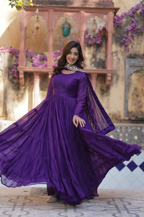 Aarushi Purple Georgette Embroidered Flared Anarkali Gown Set