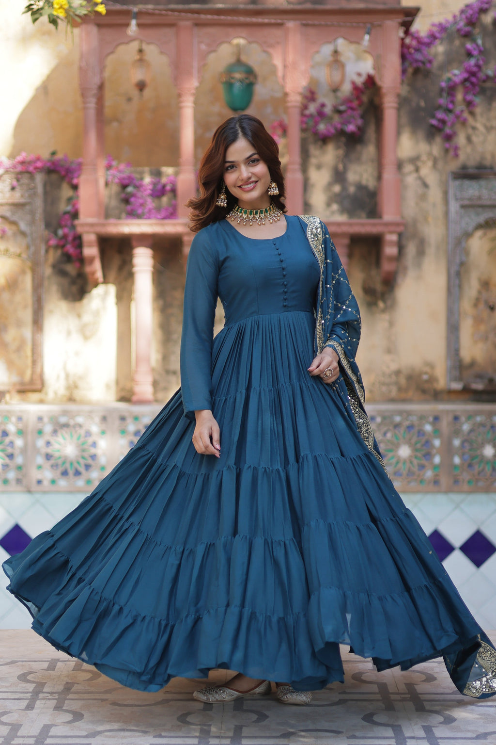 Aarushi Rama Georgette Embroidered Flared Anarkali Gown Set