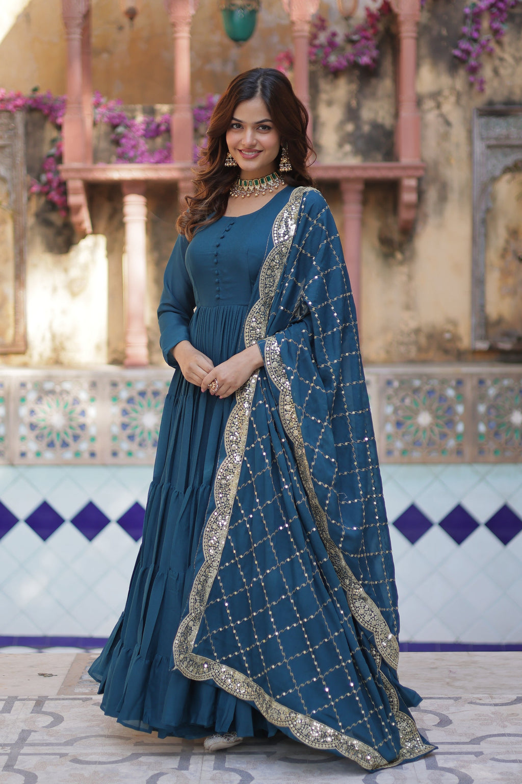 Aarushi Rama Georgette Embroidered Flared Anarkali Gown Set