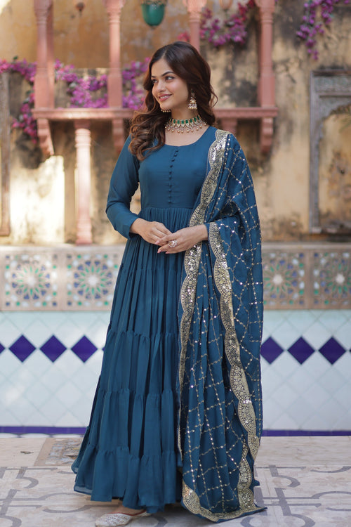 Aarushi Rama Georgette Embroidered Flared Anarkali Gown Set
