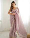 Aarvi Light Dusty Mauve Ready-To-Wear Gold Crush Tissue Silk Saree