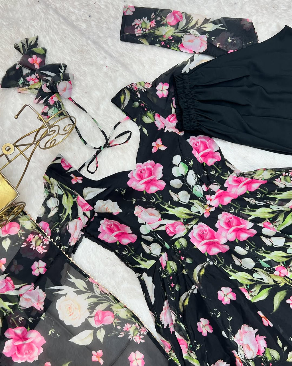 Aashvi Soft Organza Black Anarkali Suit Set