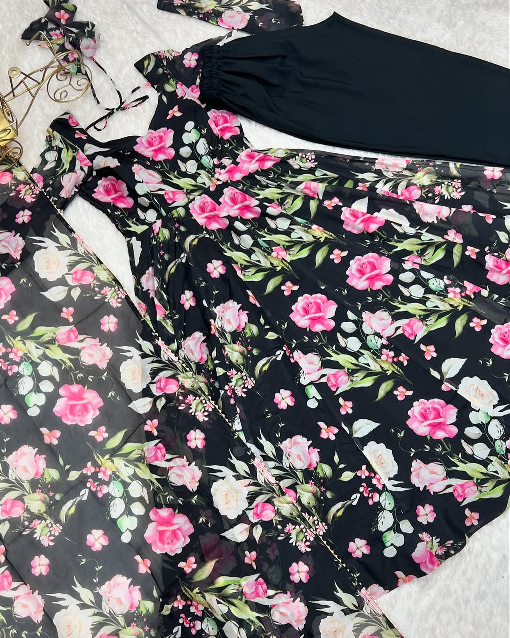 Aashvi Soft Organza Black Anarkali Suit Set