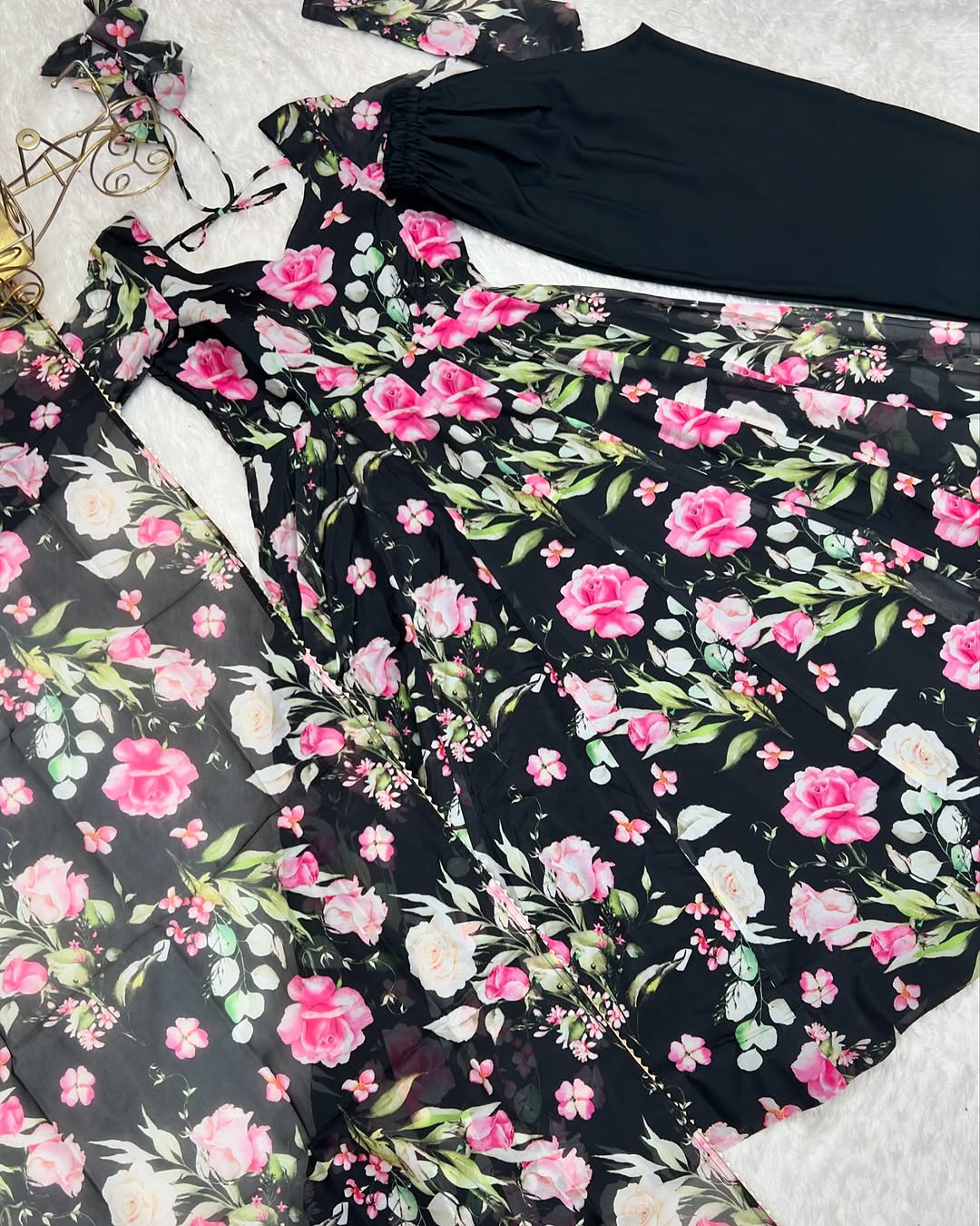 Aashvi Soft Organza Black Anarkali Suit Set