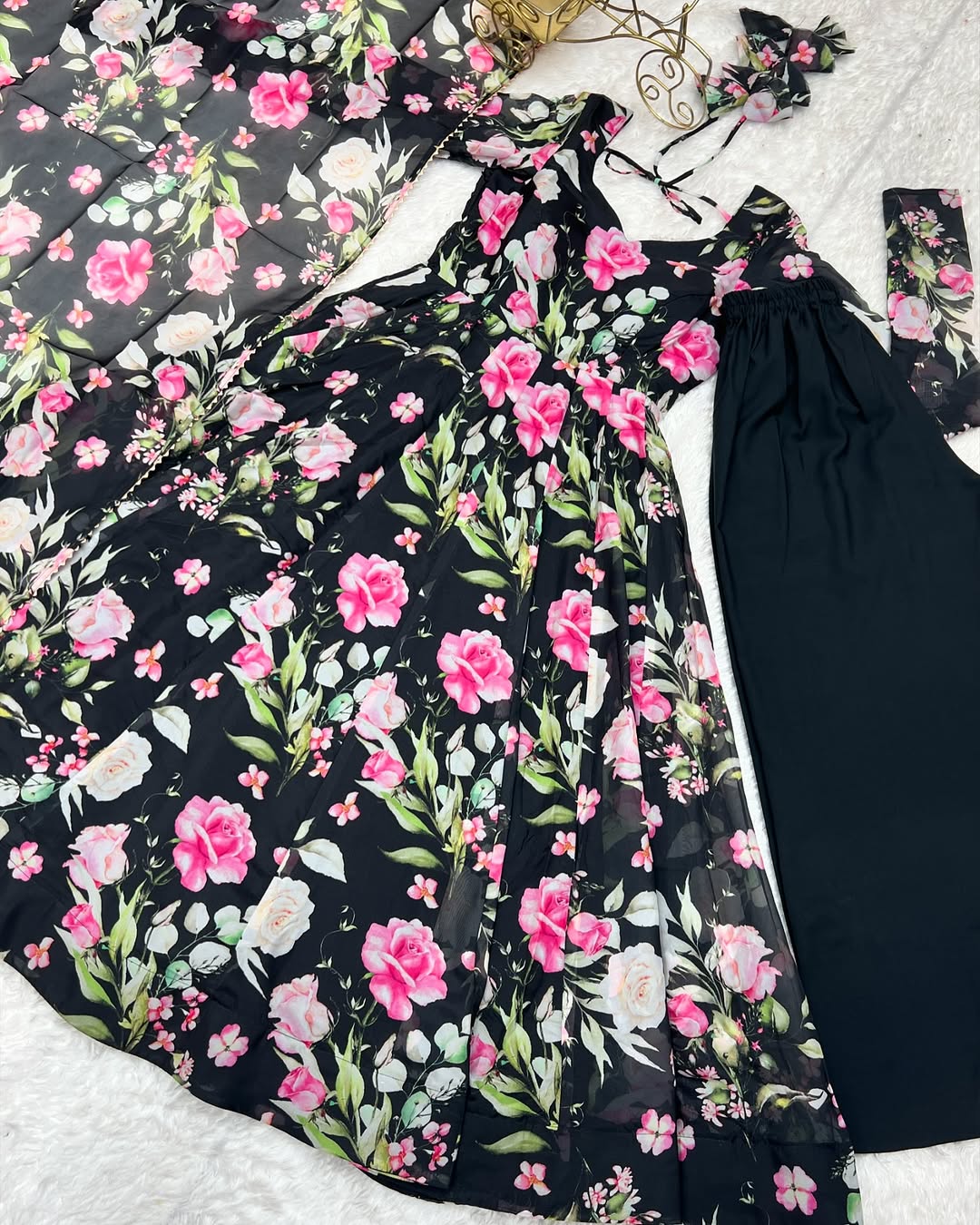 Aashvi Soft Organza Black Anarkali Suit Set