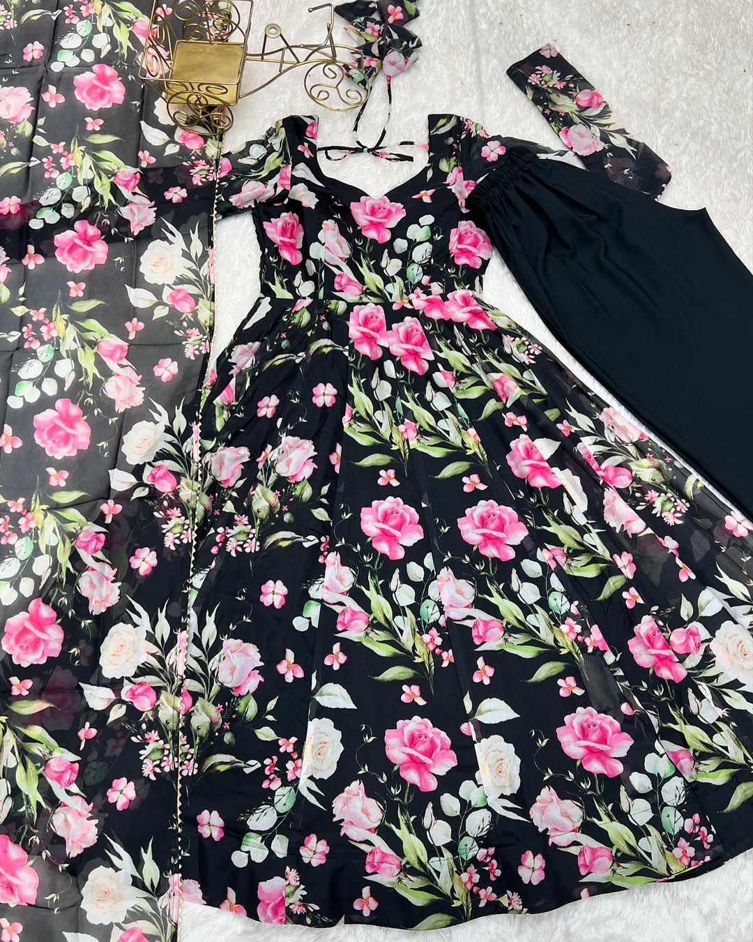 Aashvi Soft Organza Black Anarkali Suit Set