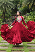 Aditri Maroon Pure Rayon Kutchi Gamthi Anarkali Gown