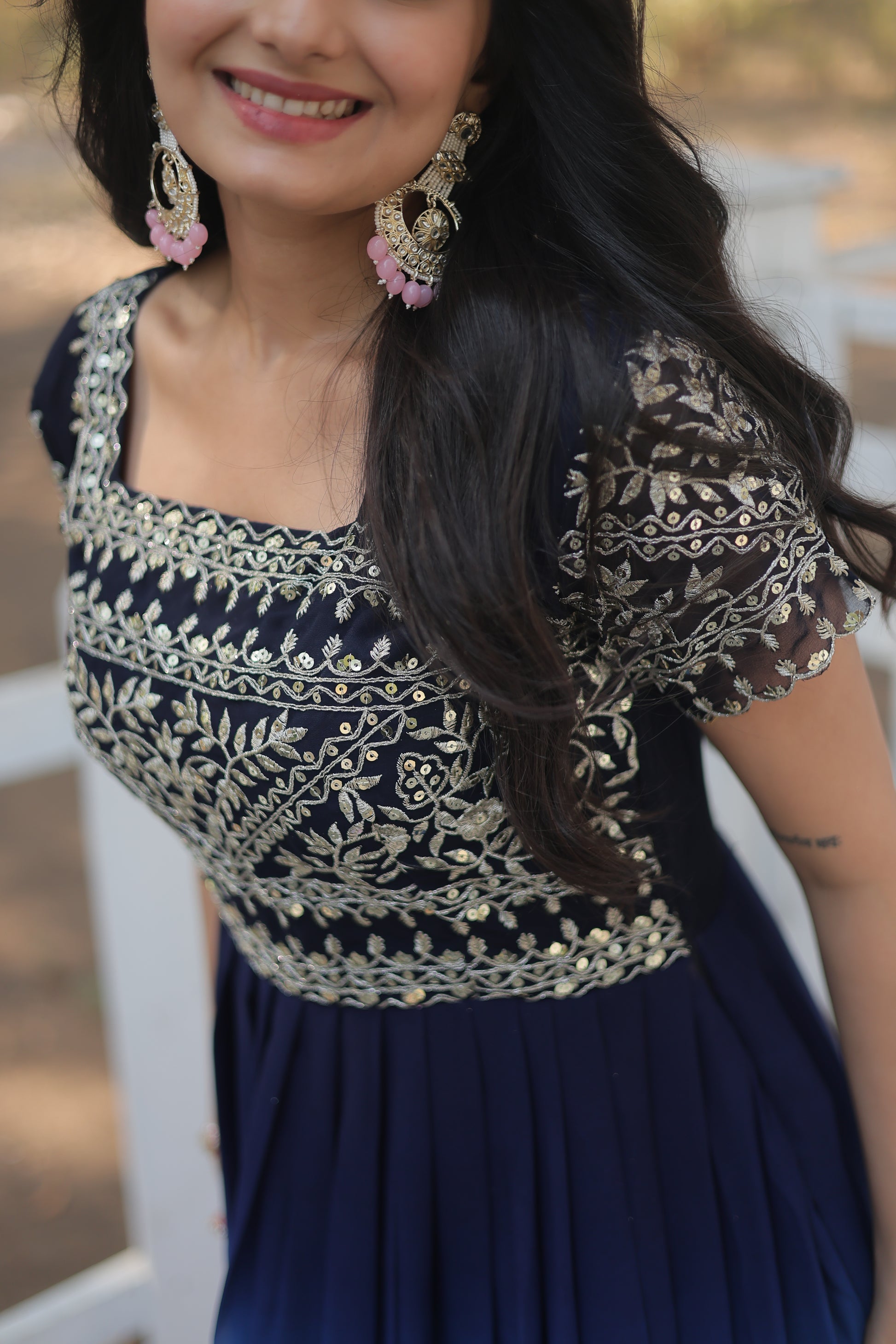 Ahani Blue Embroidered Zari Sequins Work Gown