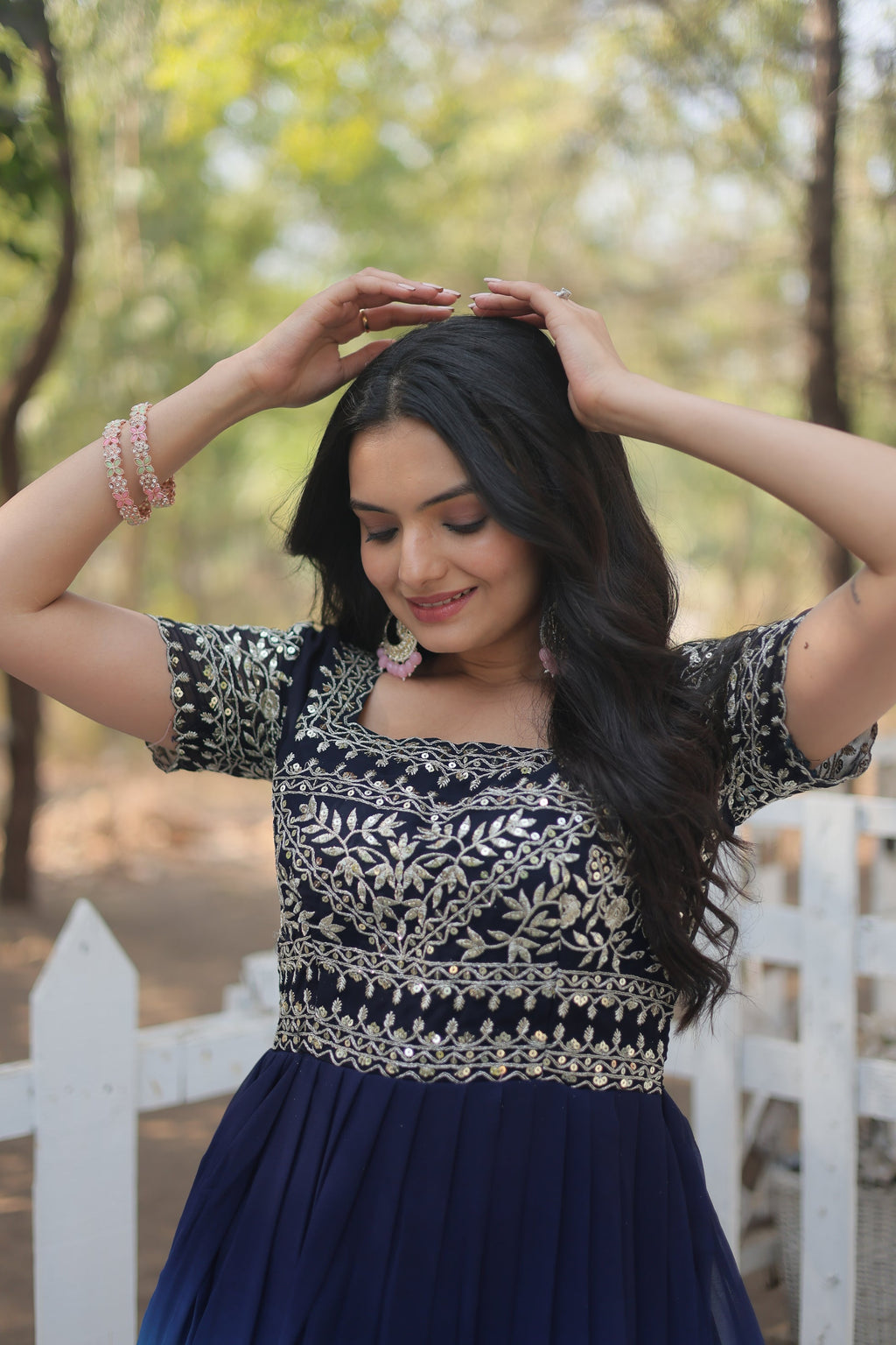 Ahani Blue Embroidered Zari Sequins Work Gown