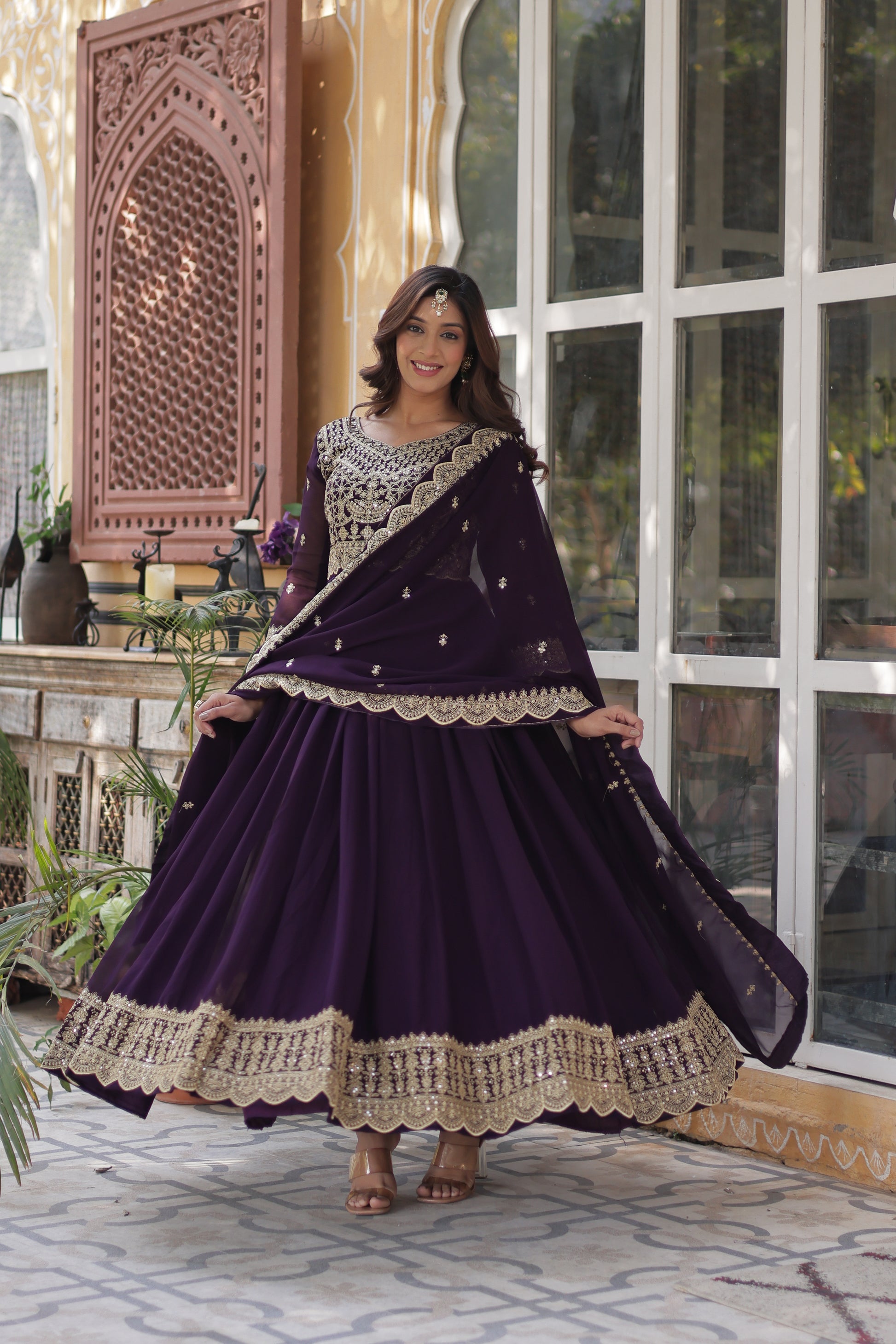 Akshita Purple Embroidery Georgette Anarkali Gown Set