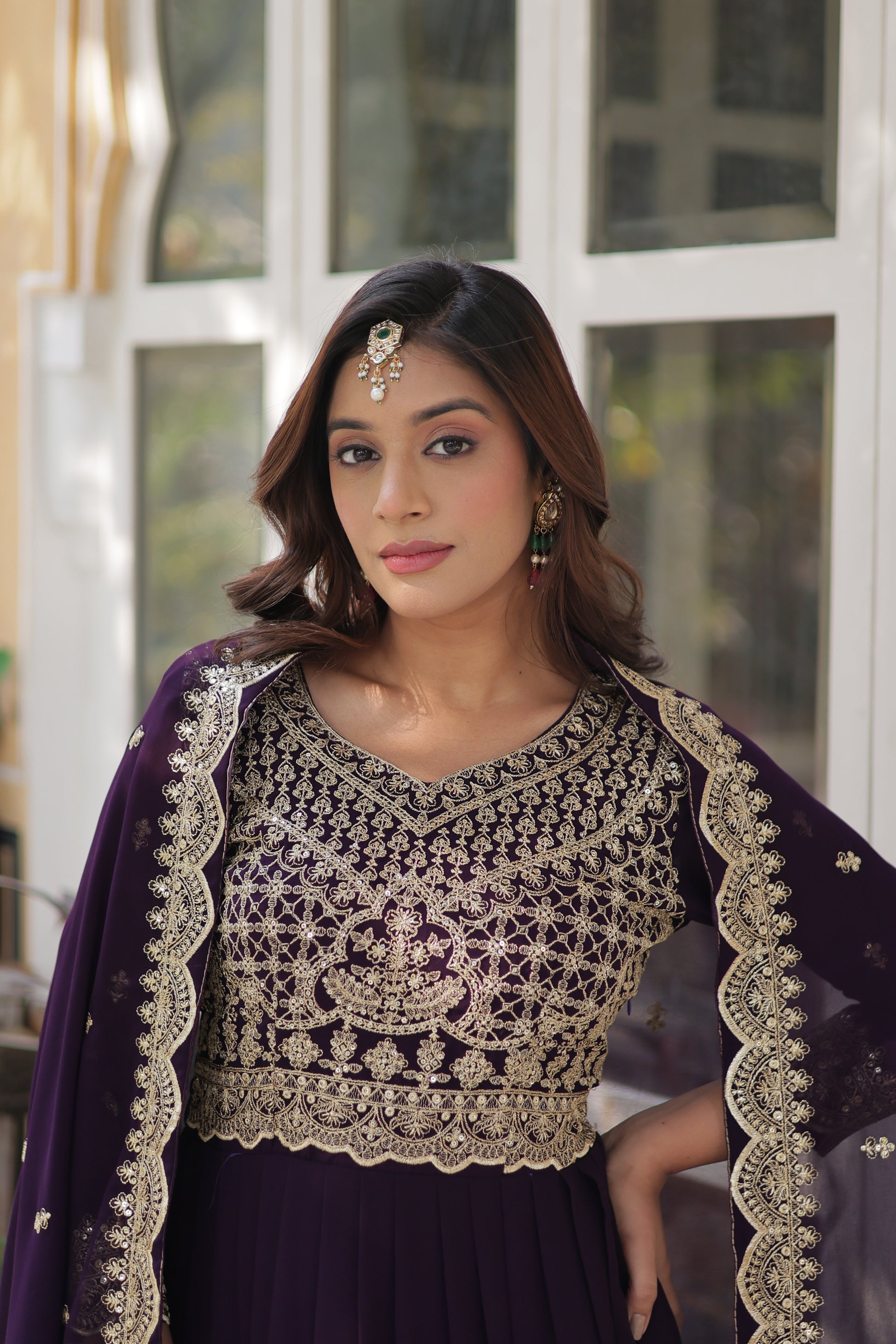 Akshita Purple Embroidery Georgette Anarkali Gown Set