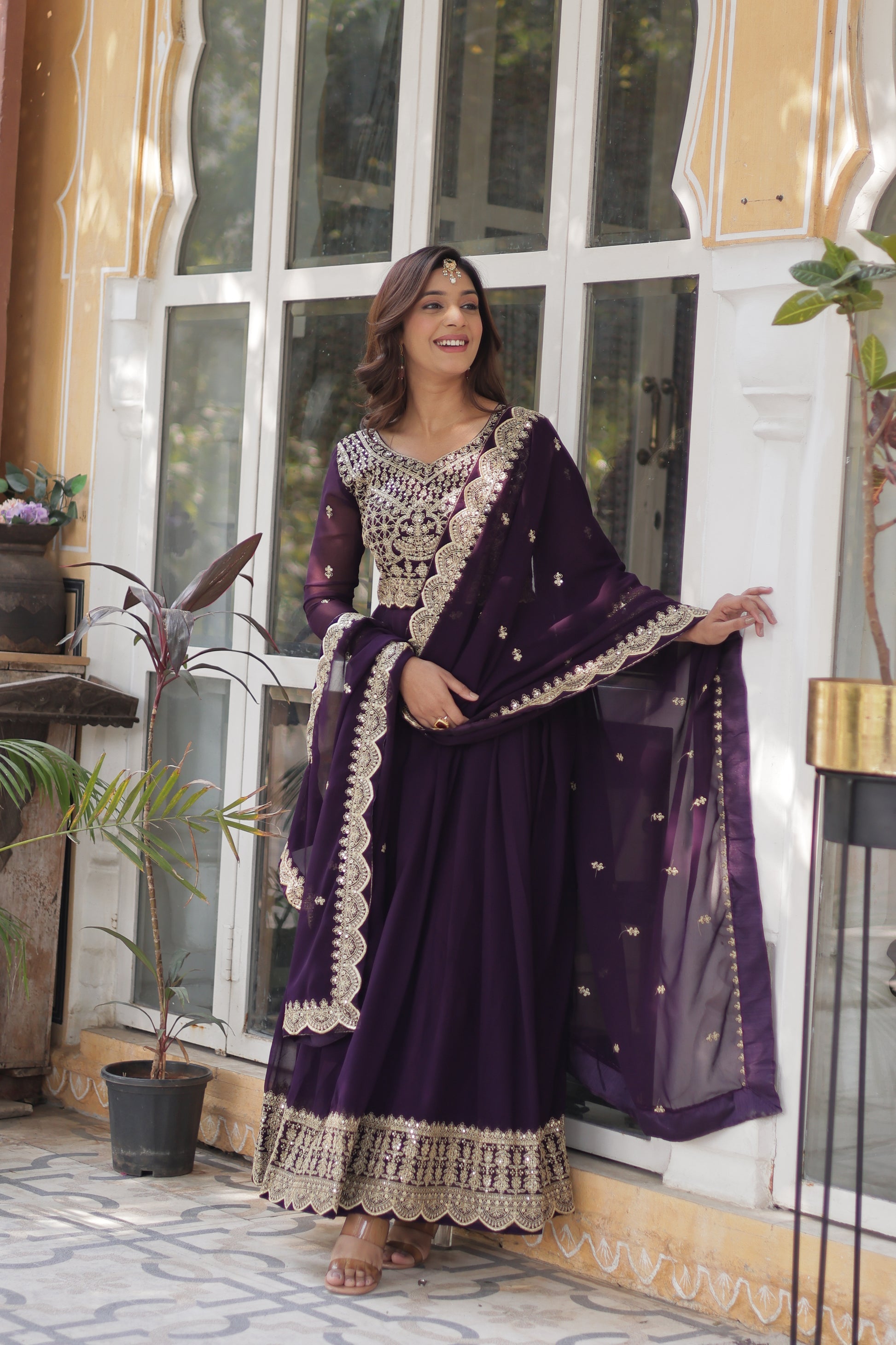 Akshita Purple Embroidery Georgette Anarkali Gown Set
