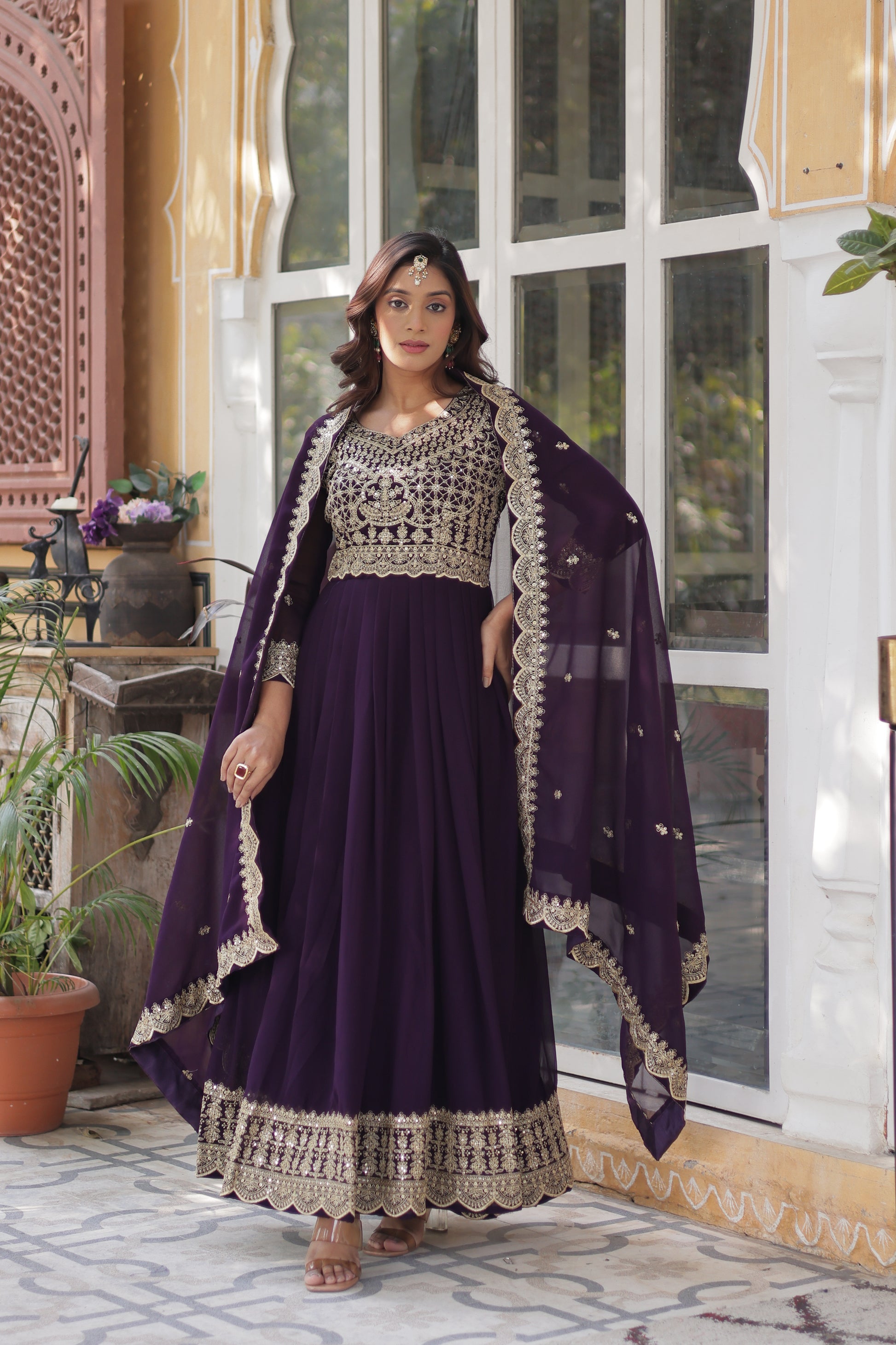Akshita Purple Embroidery Georgette Anarkali Gown Set