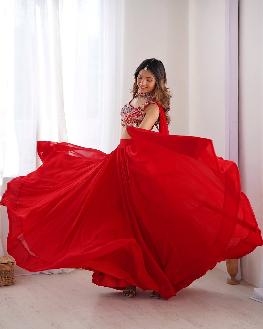 Amaya Red Pure Soft Fox Georgette Lehenga Set