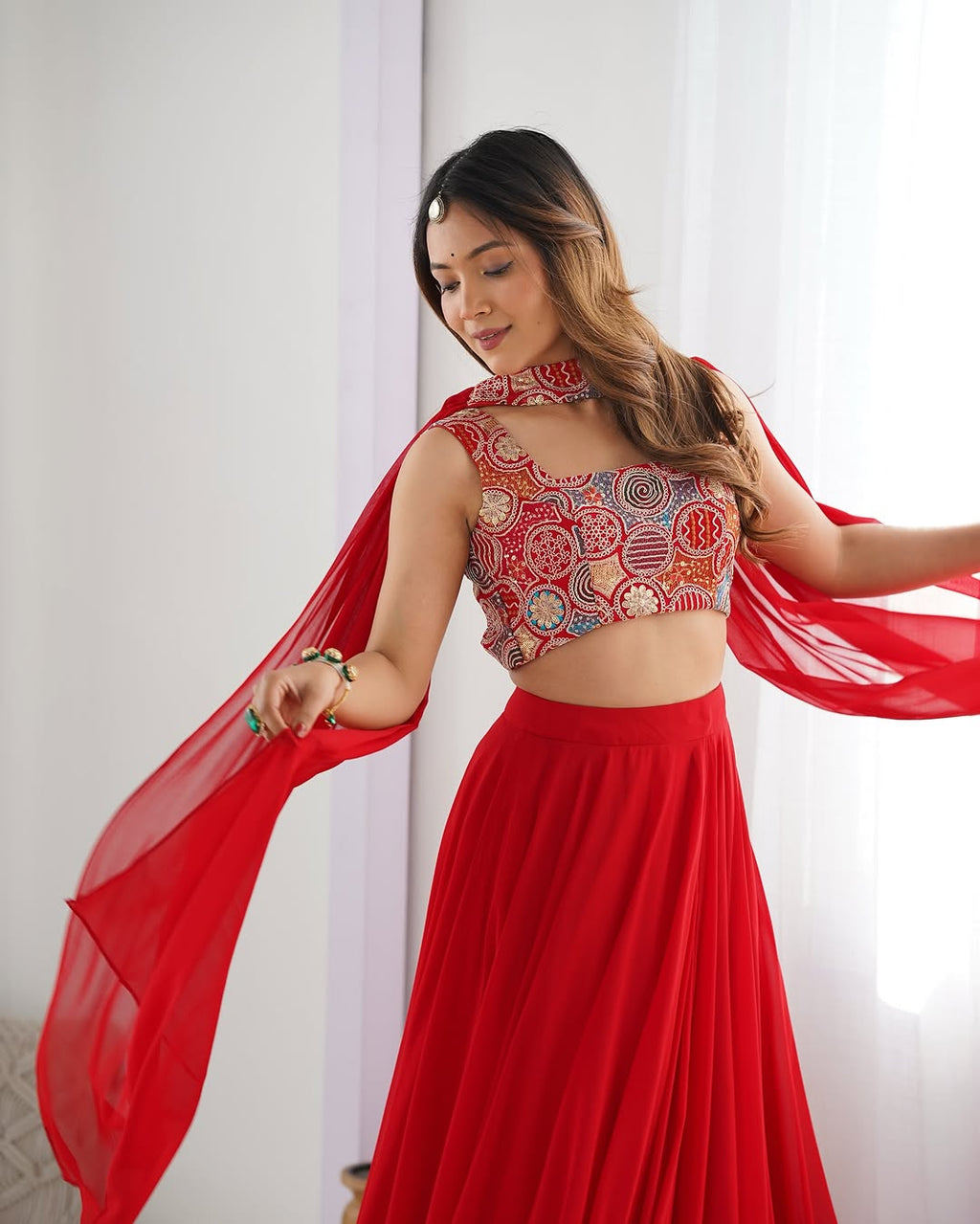 Amaya Red Pure Soft Fox Georgette Lehenga Set