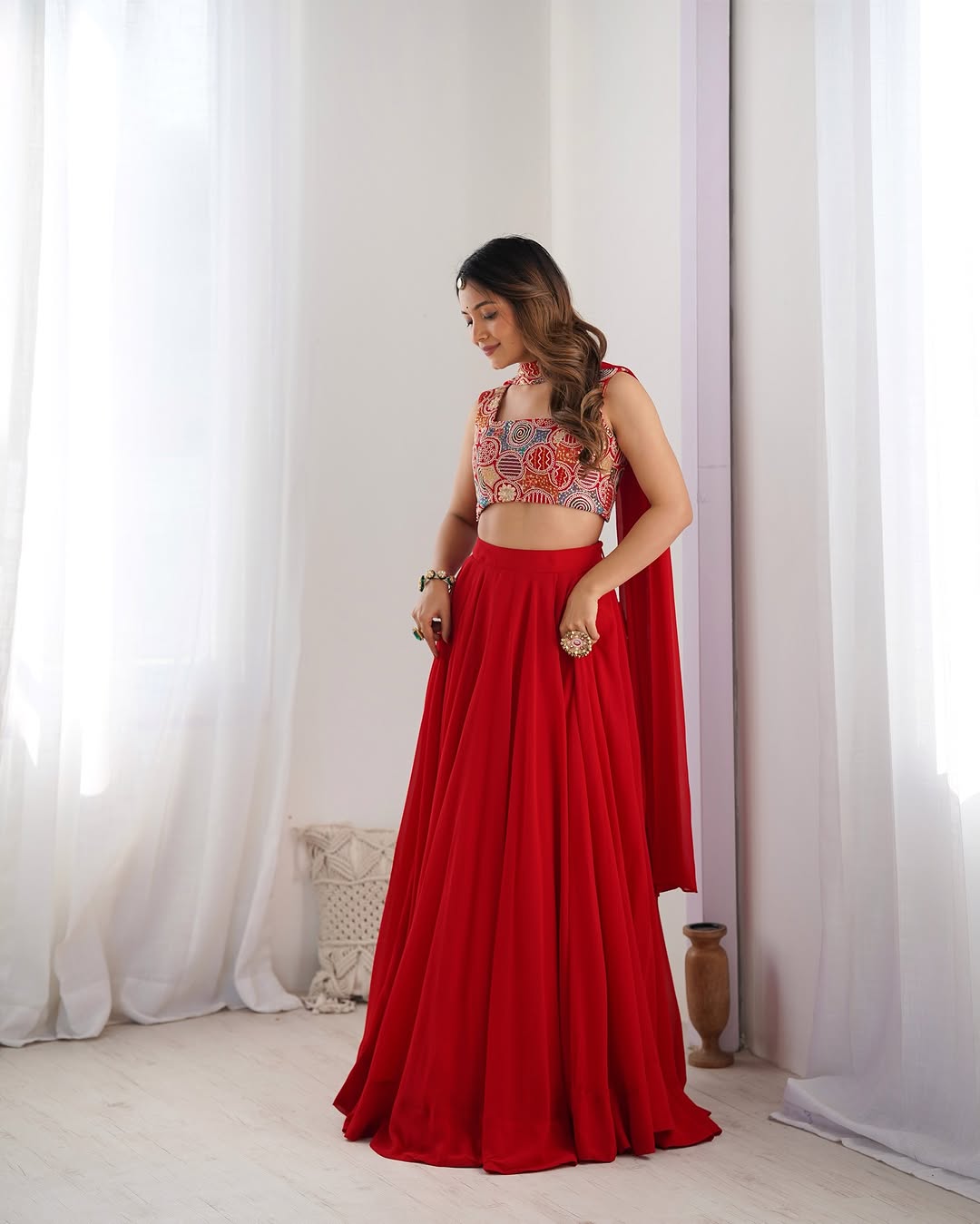 Amaya Red Pure Soft Fox Georgette Lehenga Set