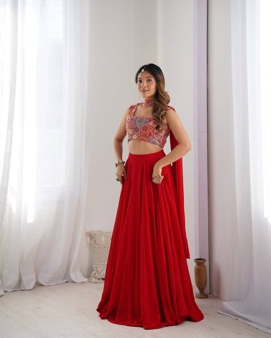 Amaya Red Pure Soft Fox Georgette Lehenga Set