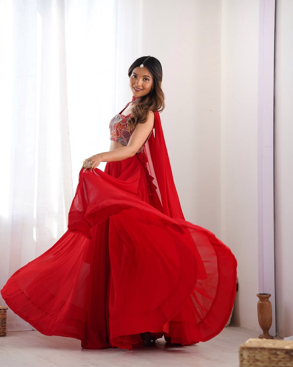 Amaya Red Pure Soft Fox Georgette Lehenga Set