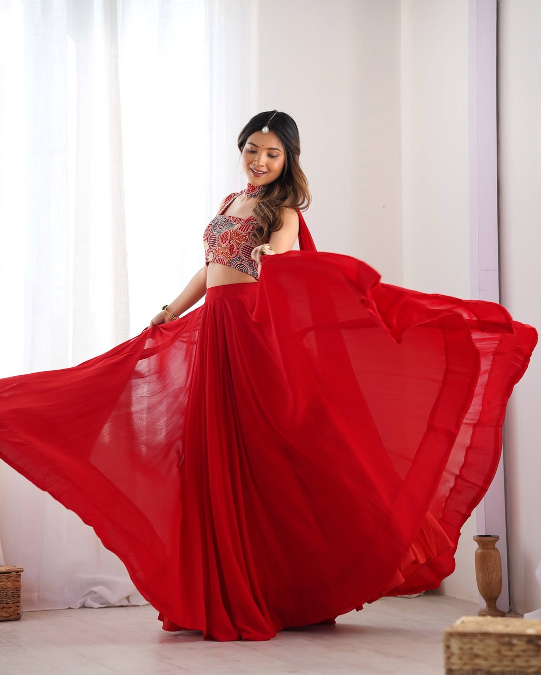Amaya Red Pure Soft Fox Georgette Lehenga Set