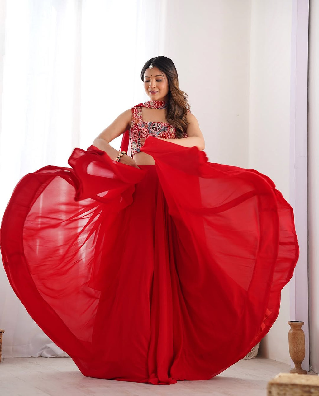 Amaya Red Pure Soft Fox Georgette Lehenga Set