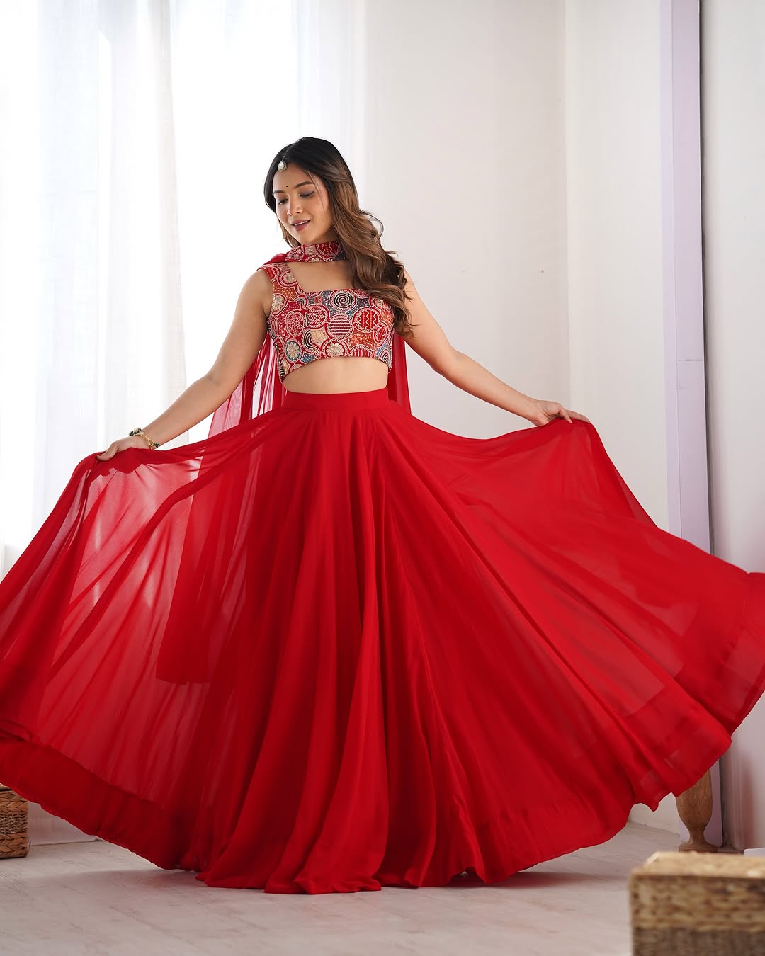 Amaya Red Pure Soft Fox Georgette Lehenga Set