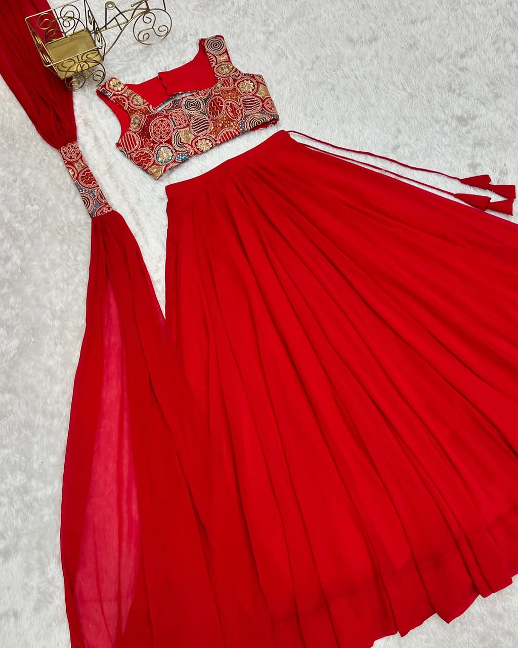 Amaya Red Pure Soft Fox Georgette Lehenga Set