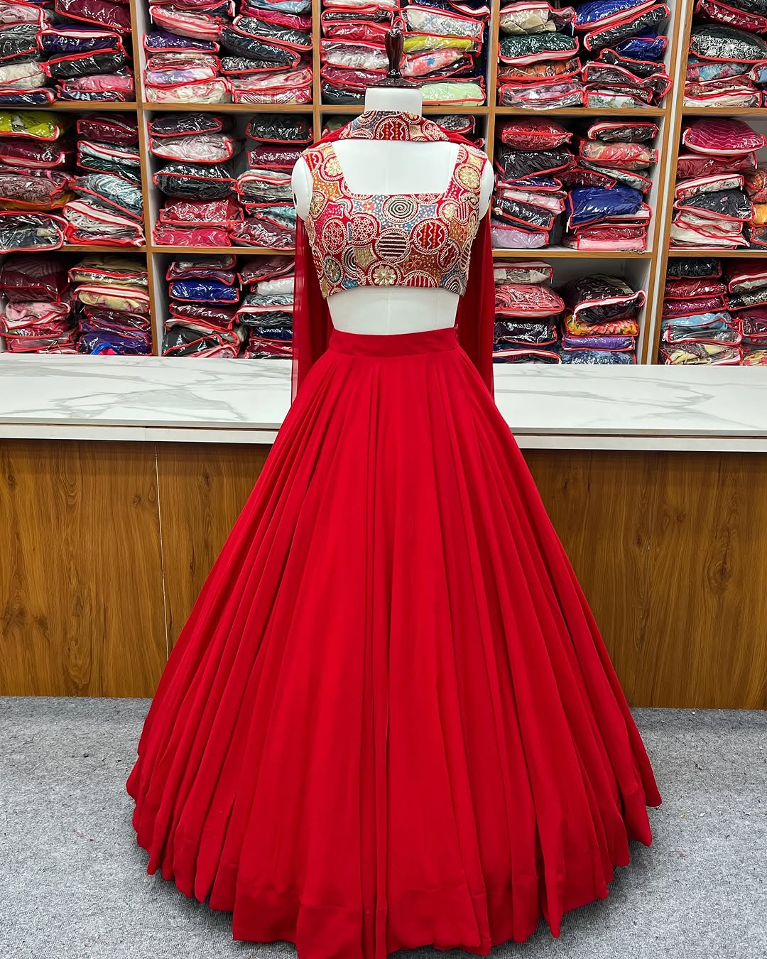 Amaya Red Pure Soft Fox Georgette Lehenga Set