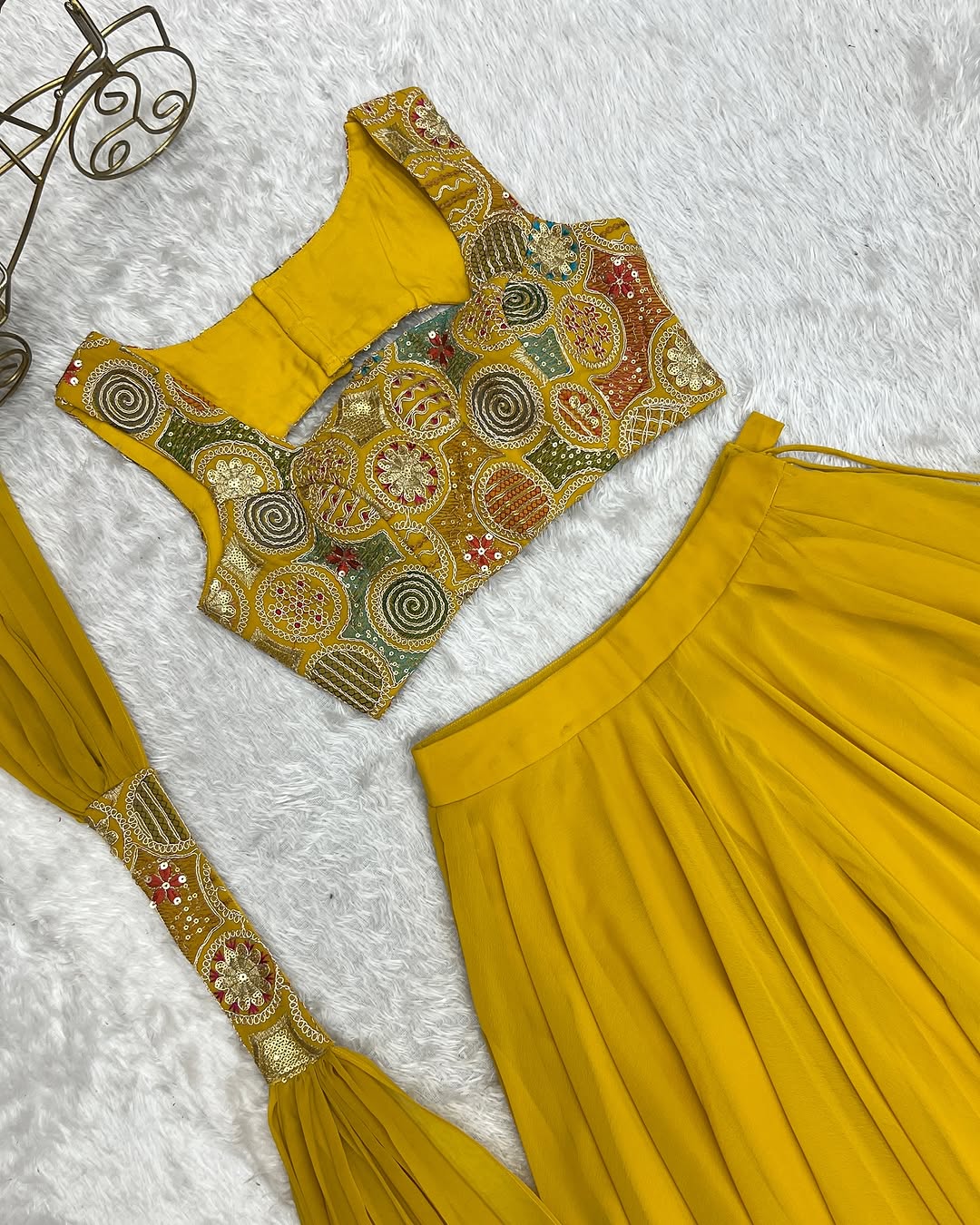 Amaya Pure Soft Fox Georgette Yellow Lehenga Set