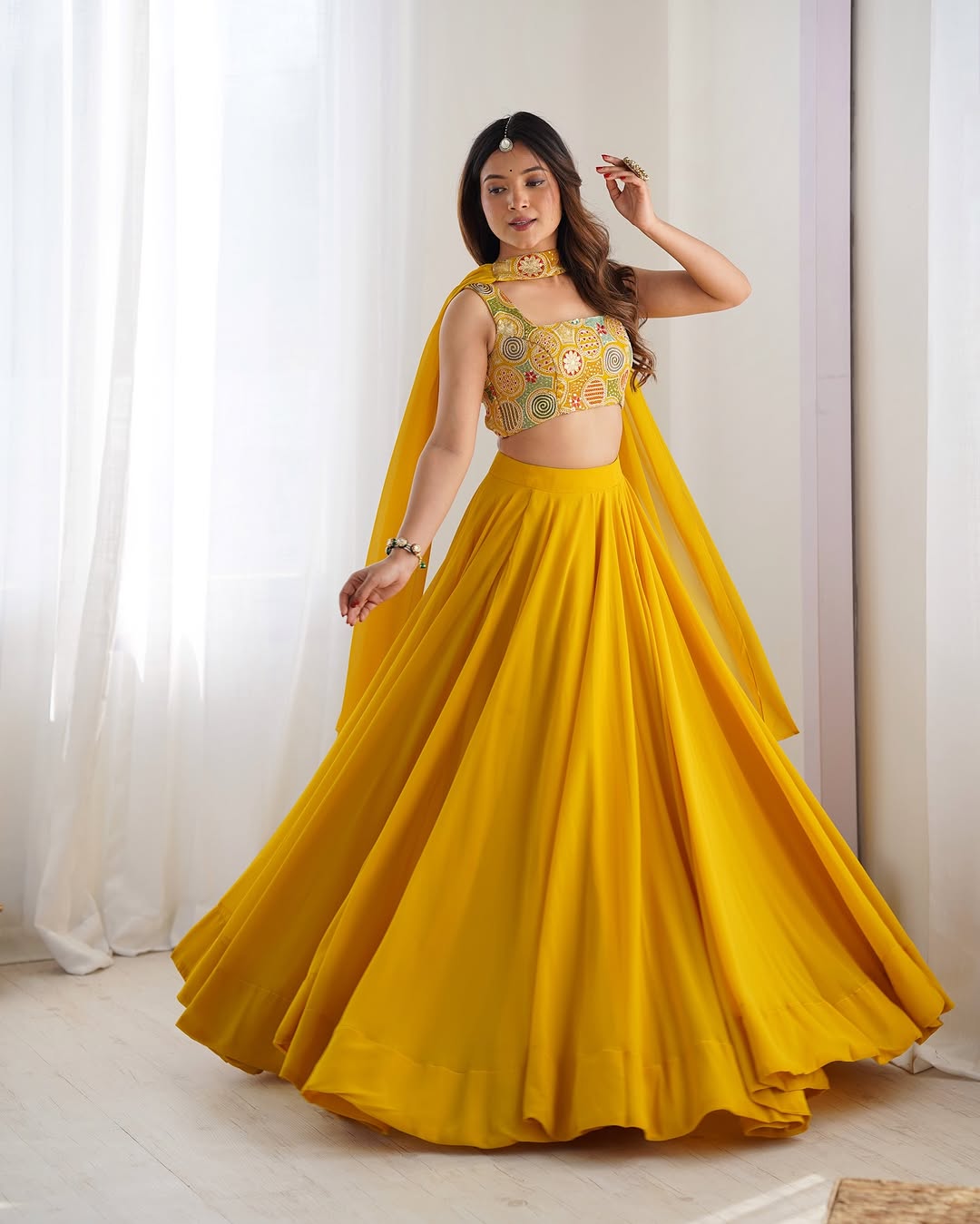 Amaya Pure Soft Fox Georgette Yellow Lehenga Set
