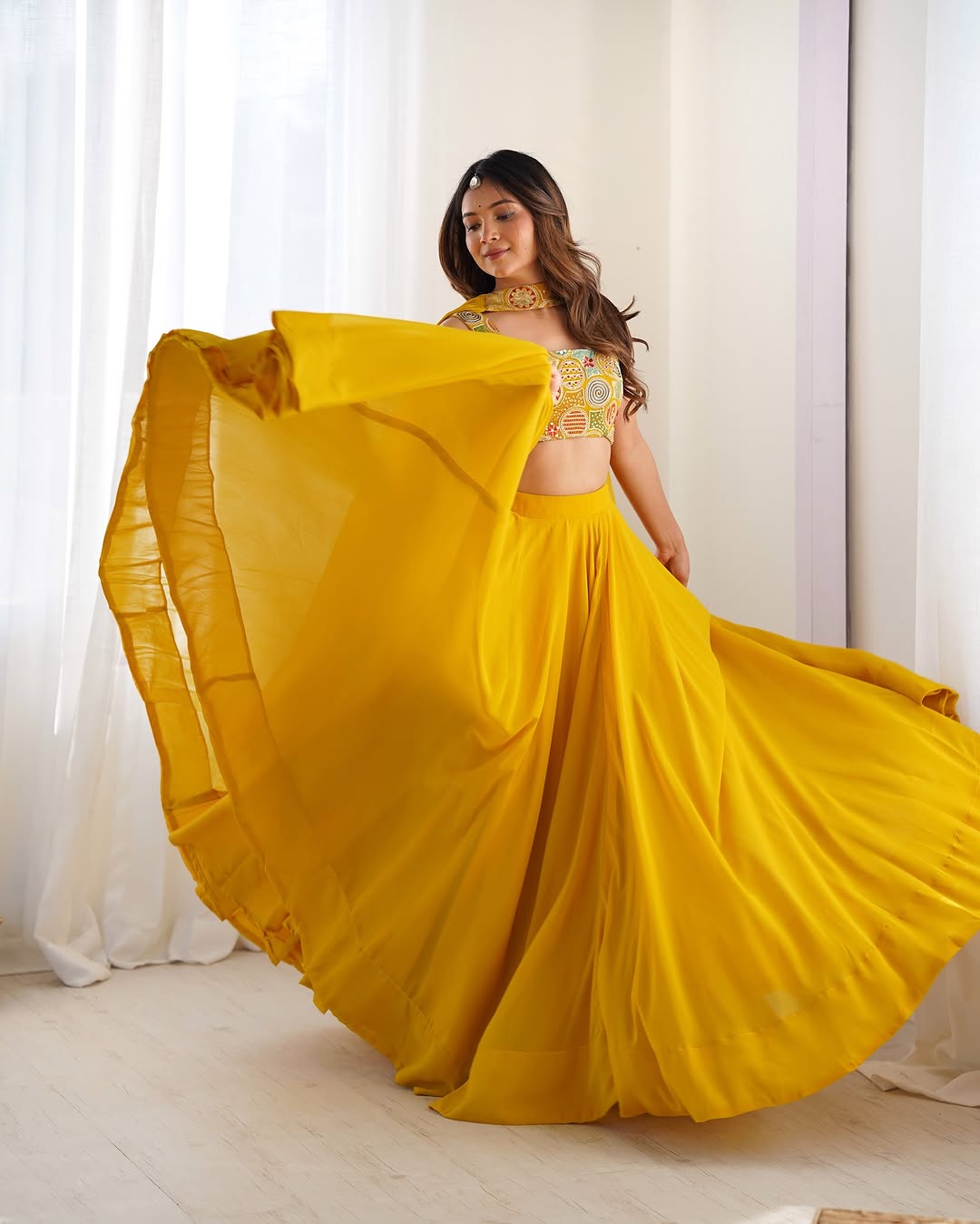 Amaya Pure Soft Fox Georgette Yellow Lehenga Set