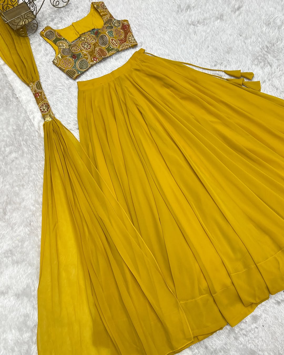 Amaya Pure Soft Fox Georgette Yellow Lehenga Set