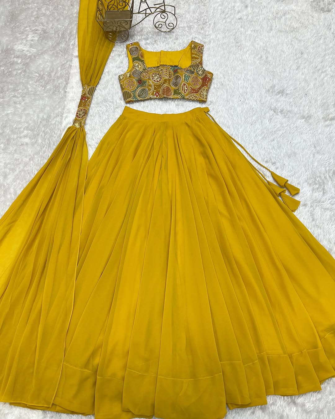 Amaya Pure Soft Fox Georgette Yellow Lehenga Set