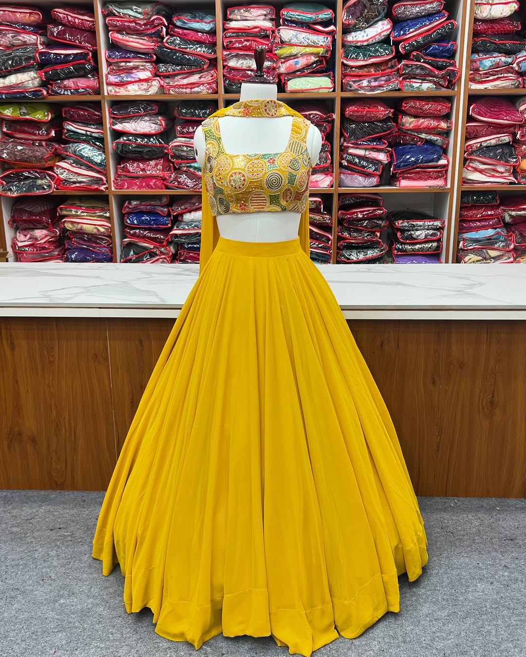 Amaya Pure Soft Fox Georgette Yellow Lehenga Set