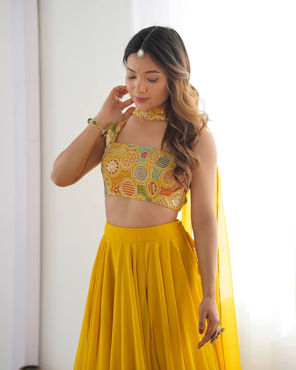 Amaya Pure Soft Fox Georgette Yellow Lehenga Set