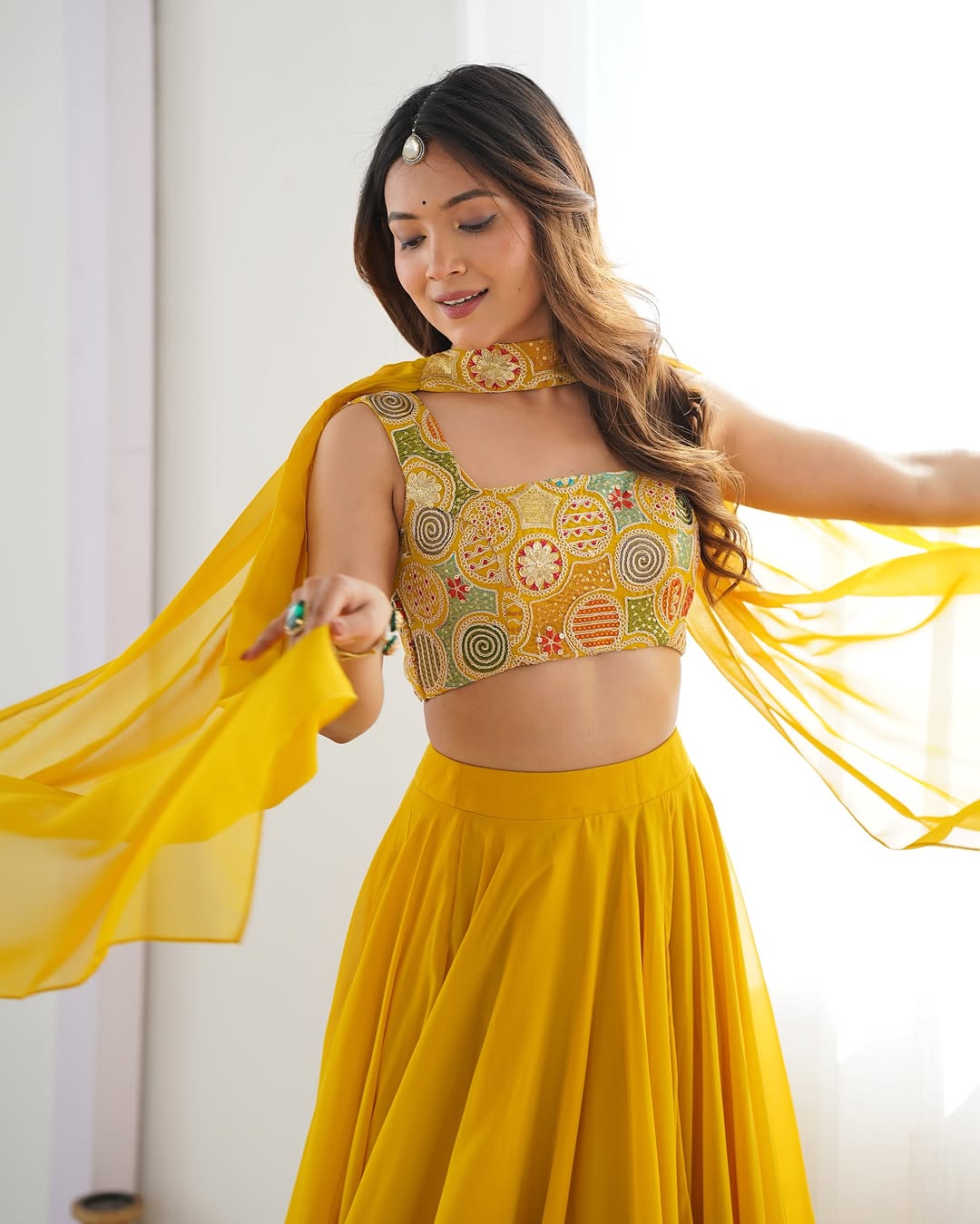 Amaya Pure Soft Fox Georgette Yellow Lehenga Set