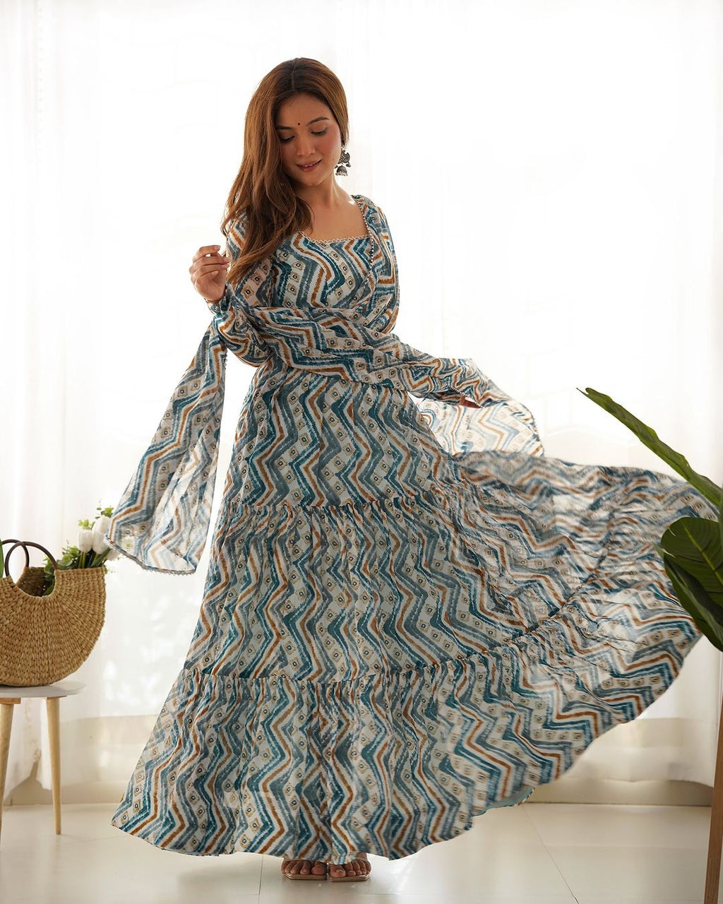 Ameyaa Blue Georgette Anarkali Suit Set