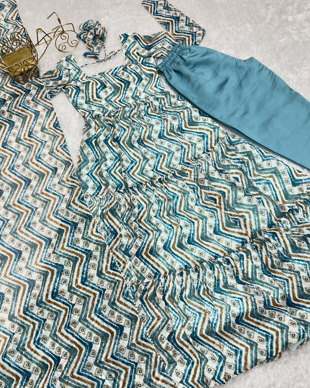 Ameyaa Blue Georgette Anarkali Suit Set