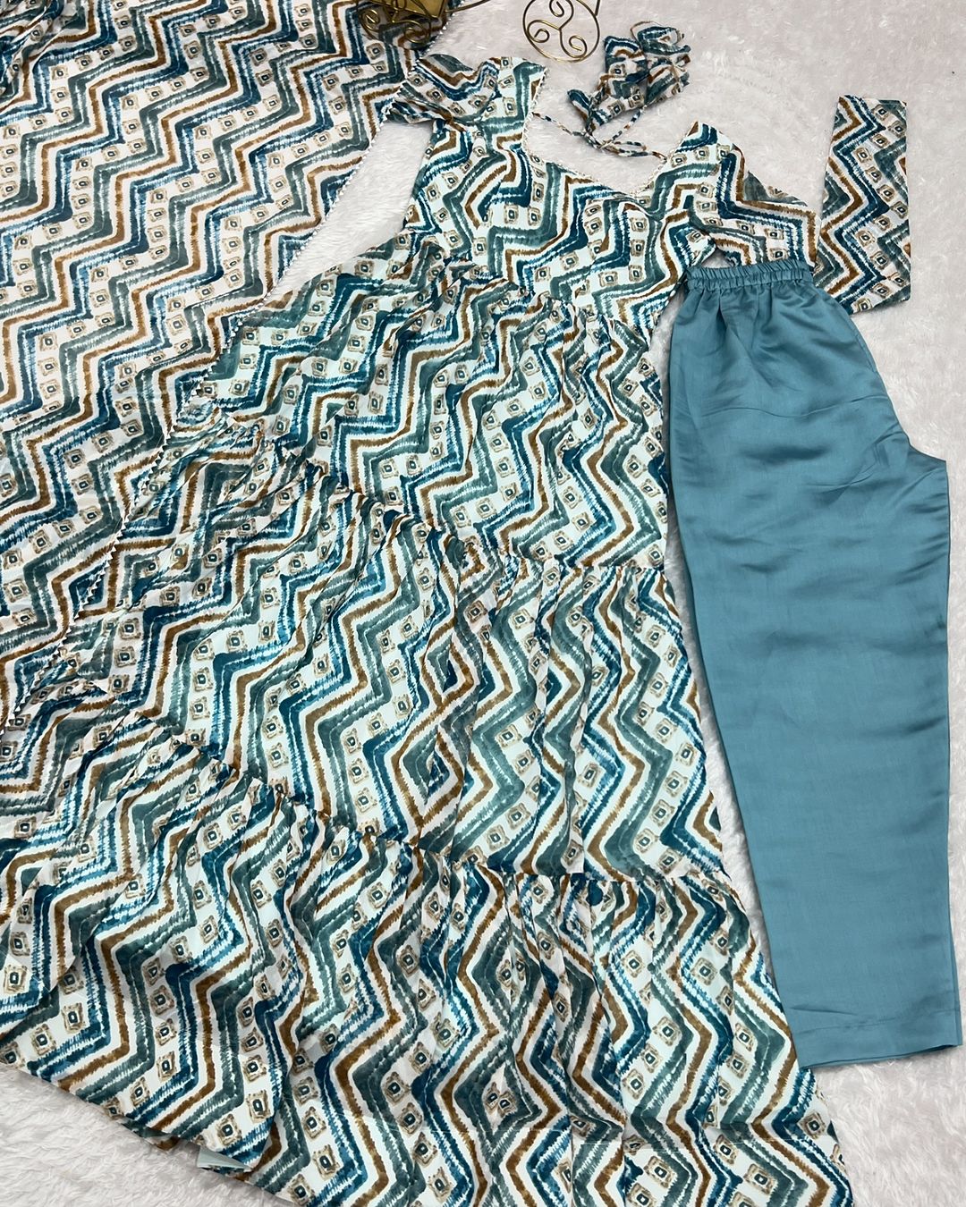 Ameyaa Blue Georgette Anarkali Suit Set