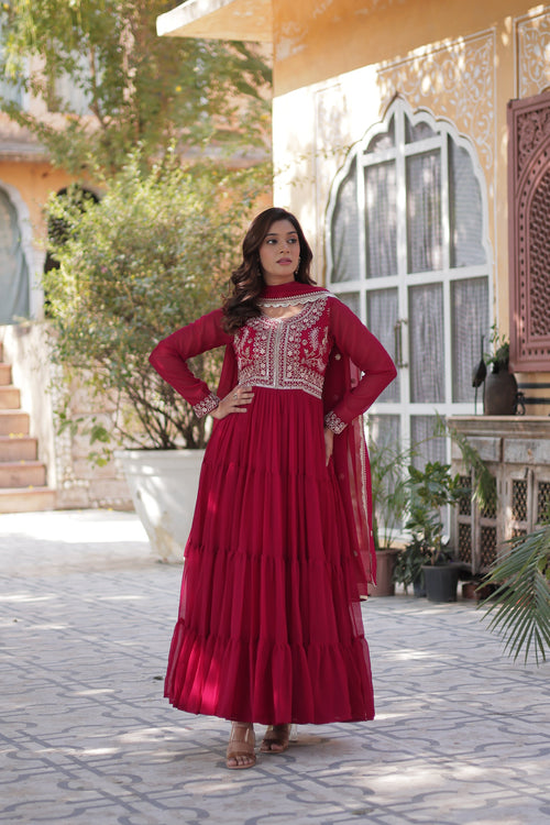 Pink pearl embroidered Anika flared designer Anarkali gown
