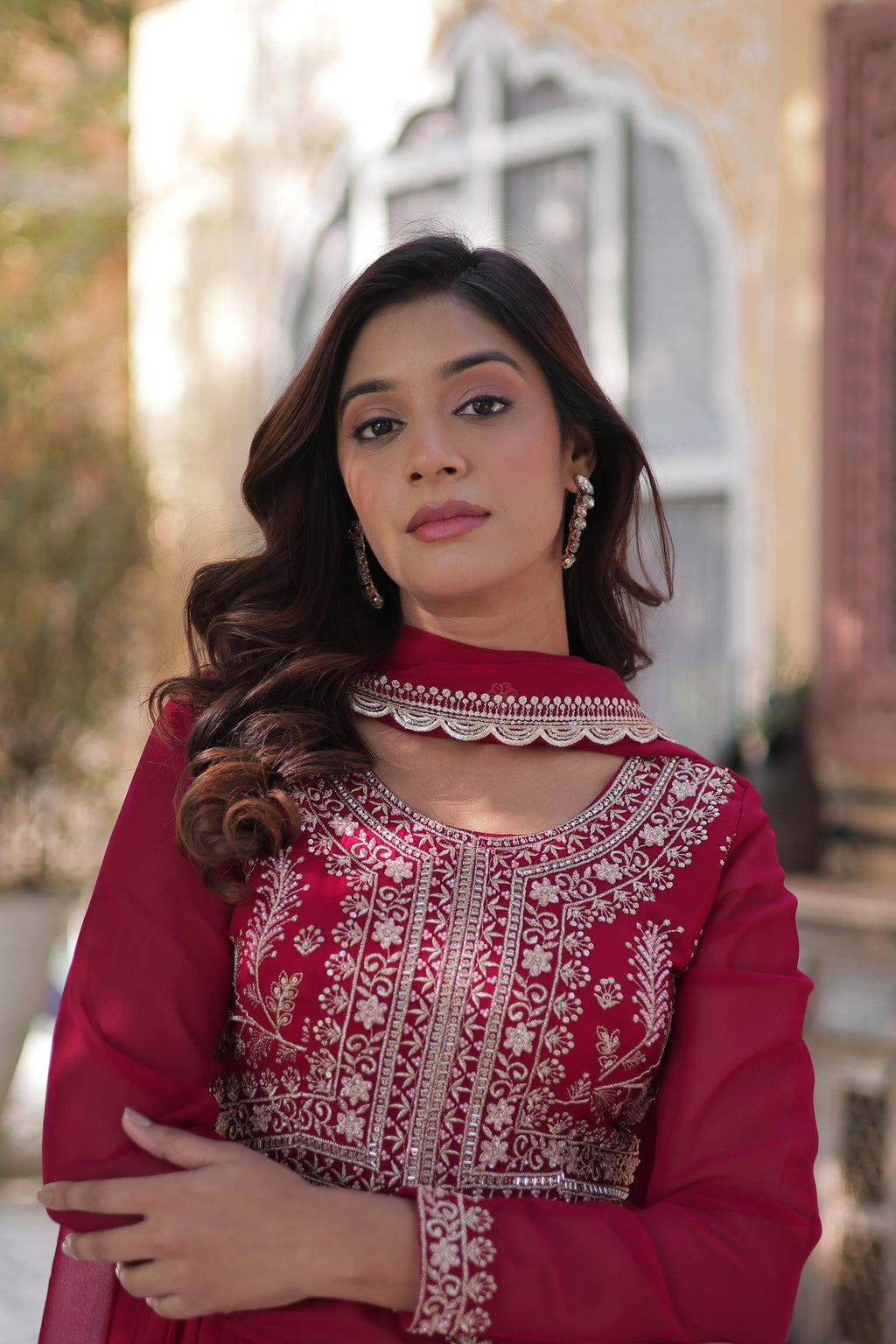 Anika Pearl Embroidered Flair Pink Anarkali Gown Set