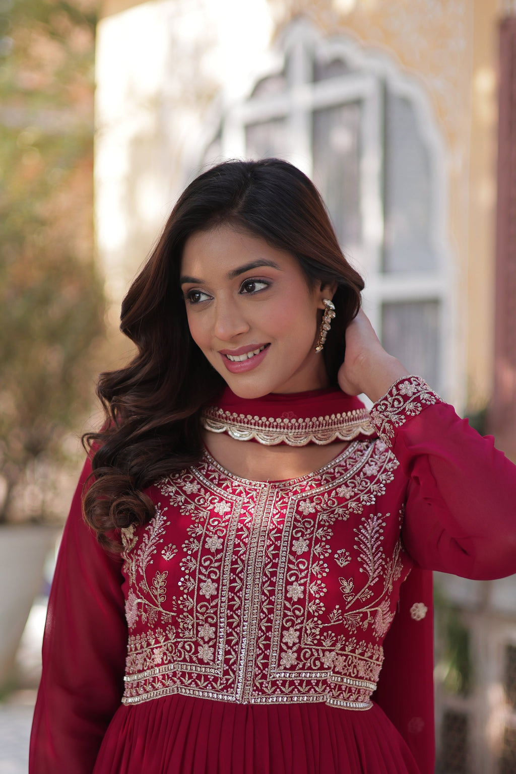 Anika Pearl Embroidered Flair Pink Anarkali Gown Set