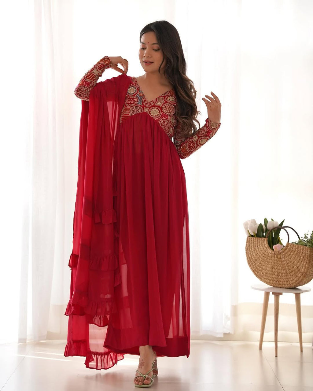 Anvika Maroon Pure Soft Fox Georgette Anarkali Suit Set