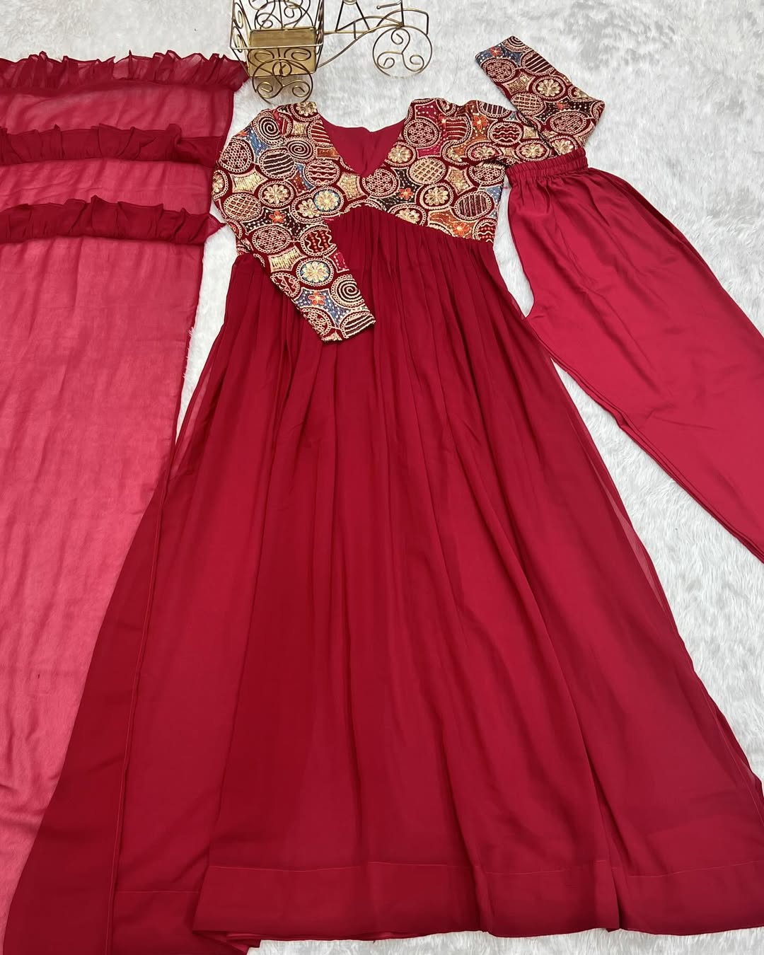 Anvika Maroon Pure Soft Fox Georgette Anarkali Suit Set