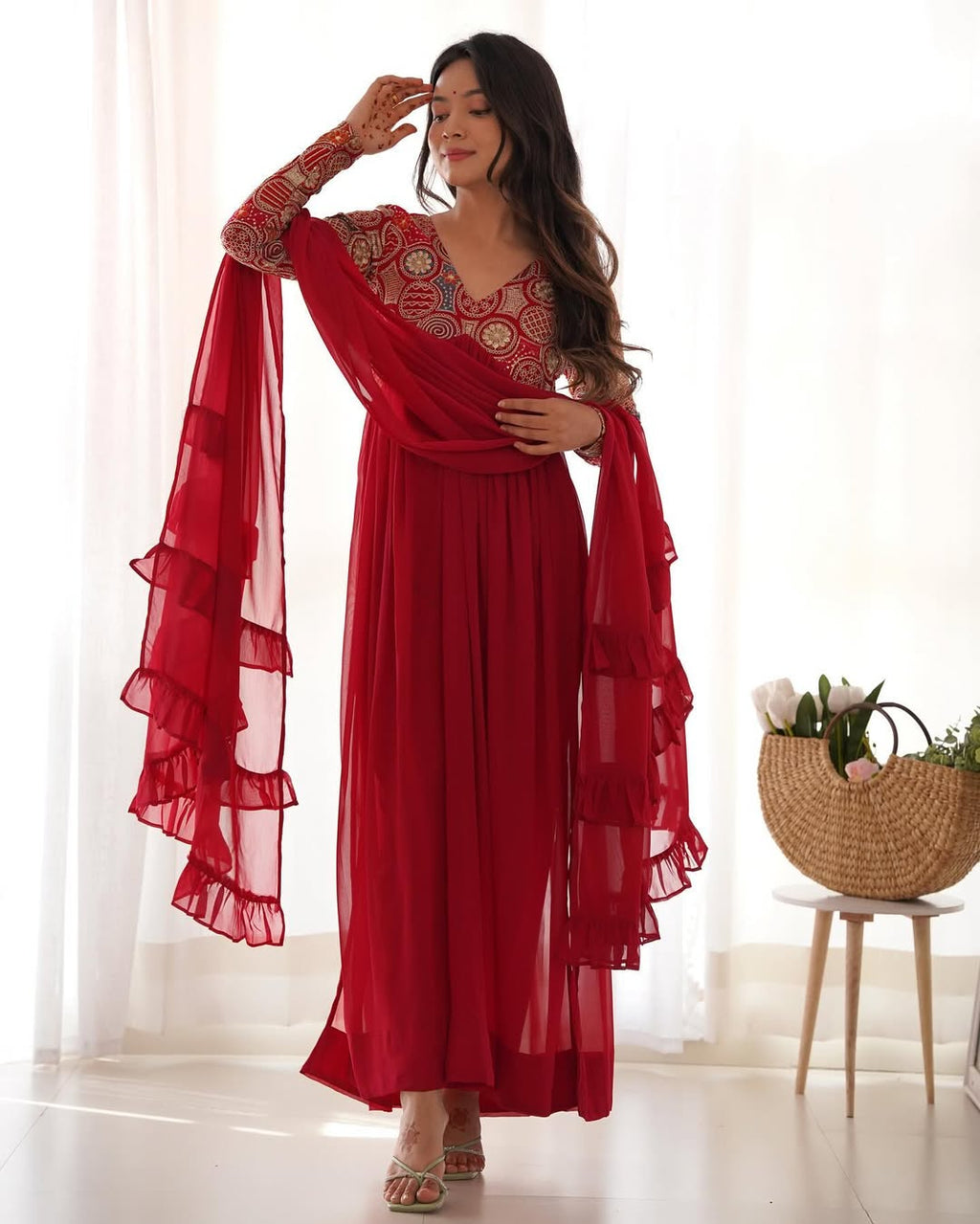 Anvika Maroon Pure Soft Fox Georgette Anarkali Suit Set
