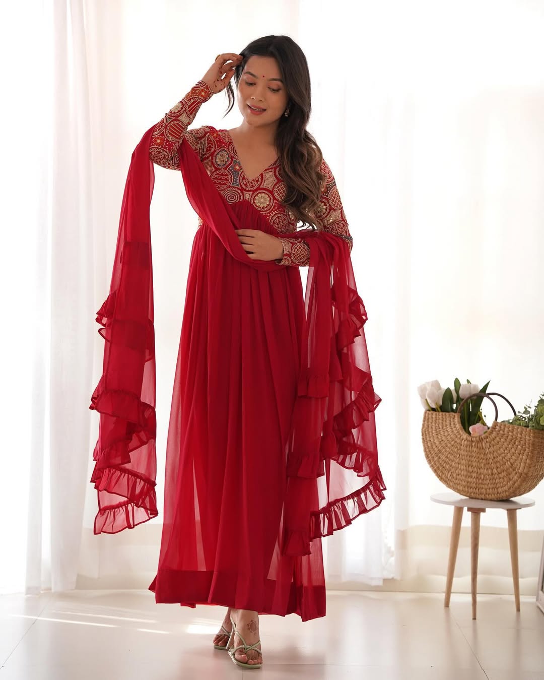 Anvika Maroon Pure Soft Fox Georgette Anarkali Suit Set