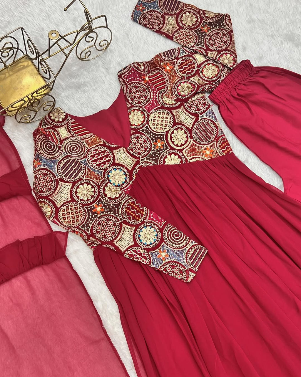 Anvika Maroon Pure Soft Fox Georgette Anarkali Suit Set