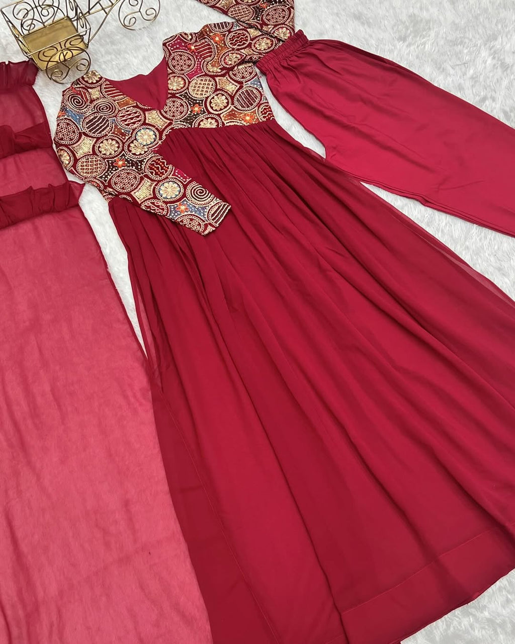 Anvika Maroon Pure Soft Fox Georgette Anarkali Suit Set