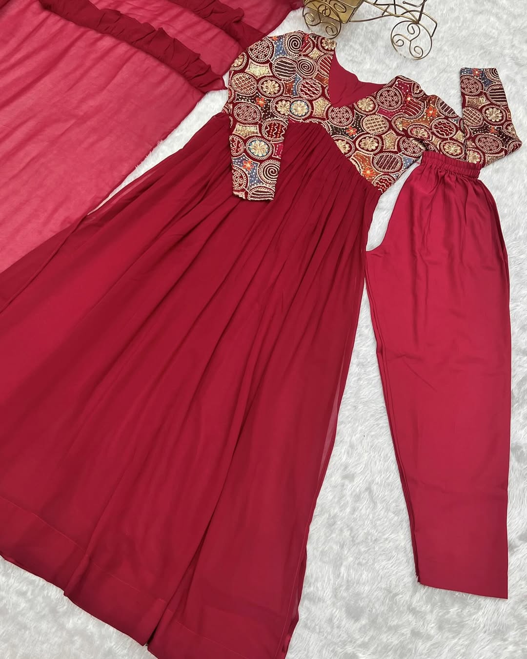 Anvika Maroon Pure Soft Fox Georgette Anarkali Suit Set