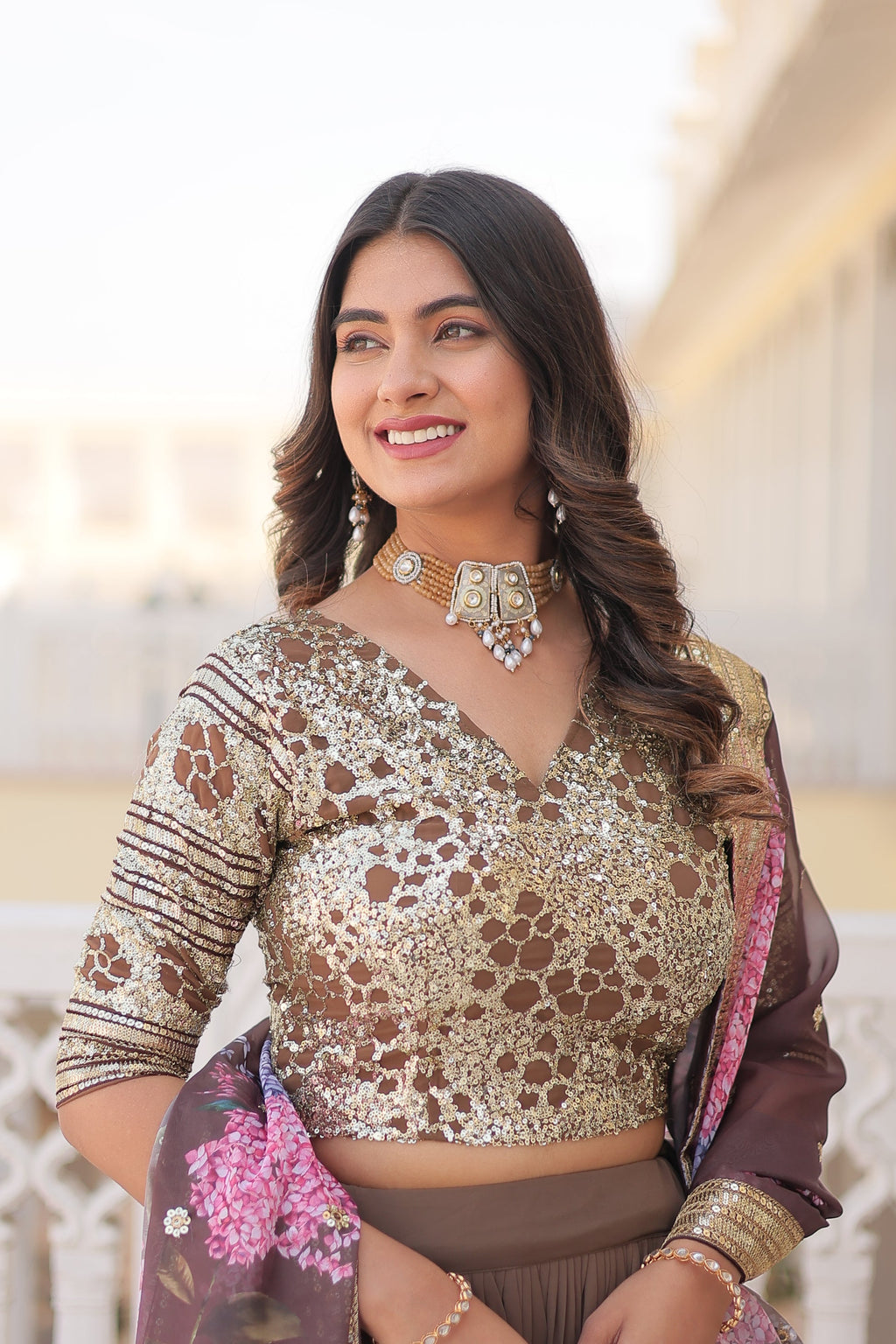 Arika Beige Georgette Embroidered Lehenga Set