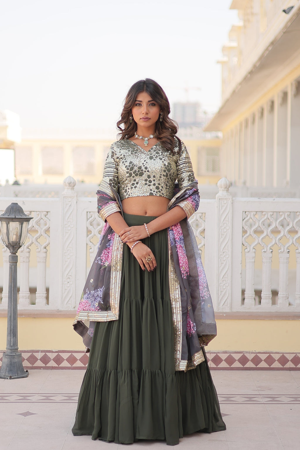 Arika Green Georgette Embroidered Lehenga Set
